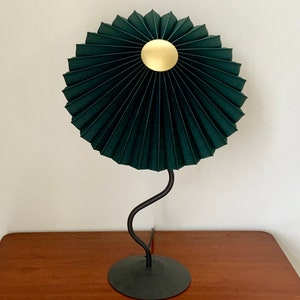 Clip on shade: Tilting Eclipse pleated lampshade in jungle green, with choice of finial. For table lamps, floor lamps or wall lights. image 2