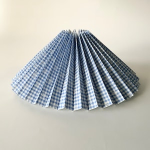 Clip on shade: Blue gingham with white flowers, cotton pleated lampshade, for table lamps/wall lights. Danish design.