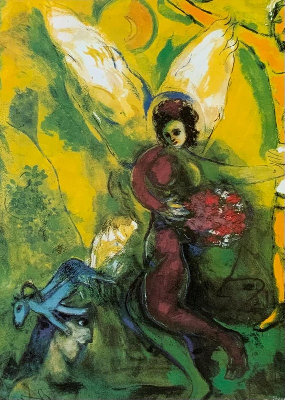 Marc Chagall “l'ange Pourpre” 1941. Vintage Poster Printed in 1986