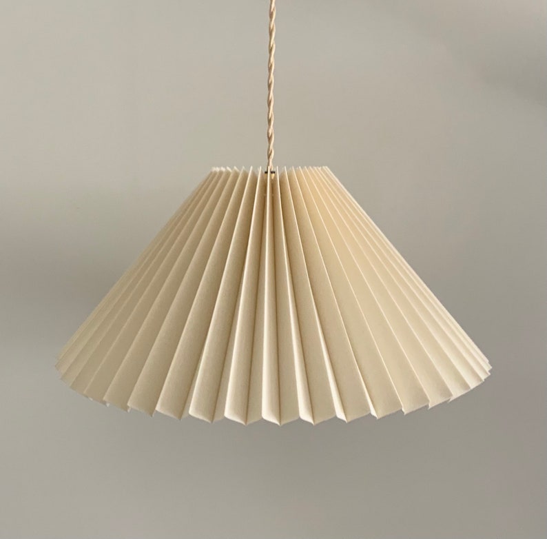 Hanging shade: Cream linen MEDIUM EASTERN style pleated pendant / hanging shade, available in several sizes. Danish design. image 1