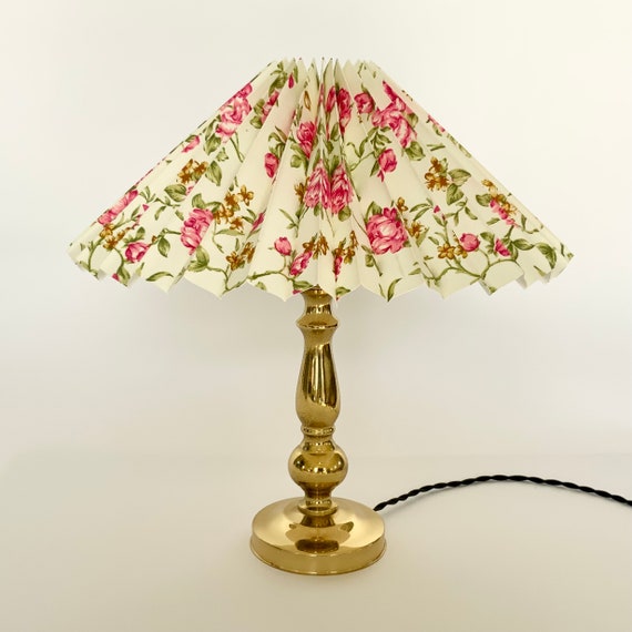 Clip on Shade Pink Rose Floral on Cream Cotton Pleated Lampshade