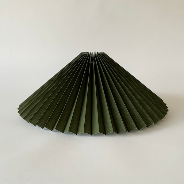 Olive Green Cotton, Pleated Lampshade: Danish Design Clip-On Shade