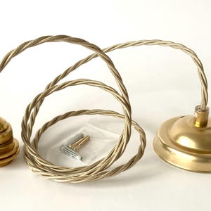 Raw Brass Grounded E26 Ceiling Pendant Kit: Pale Gold Twisted Cord, 120V image 5
