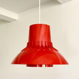 Original 1970’s Svend Middelboe pendant in chili red, designed for Nordisk Solar Compagni, Denmark.
