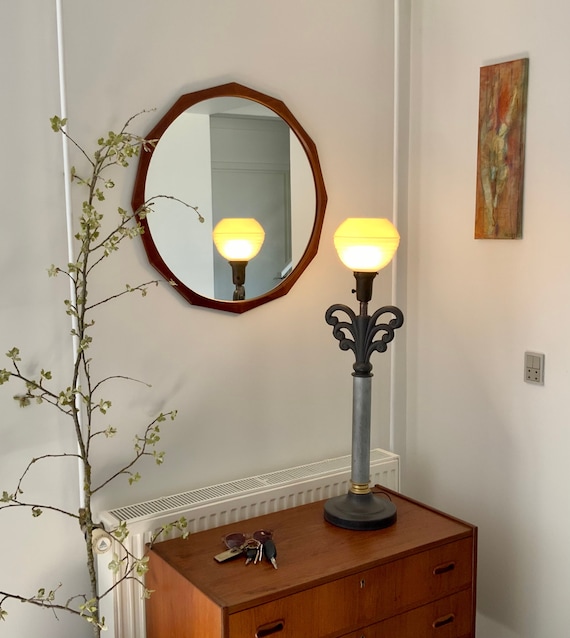Lampadaire Art Déco Vintage Vers 1930 - Abat-jour En Verre Blanc - Occasion Fonctionnel