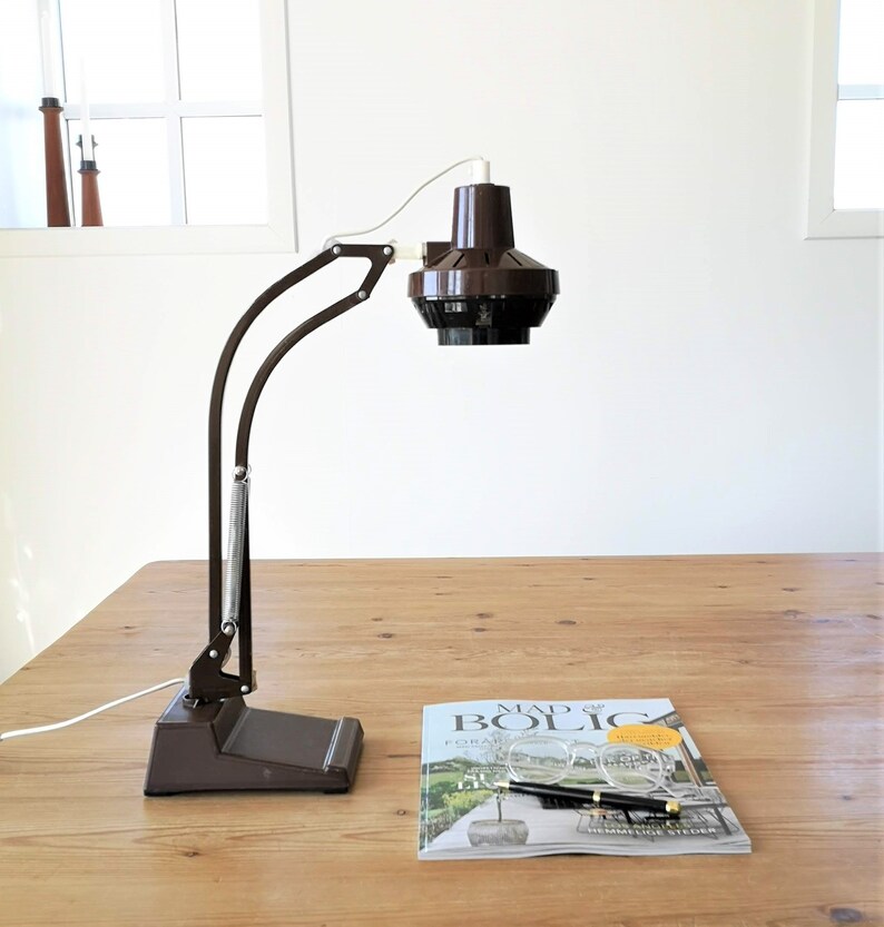 Swedish Retro Desk Lamp In Brown With Original Heavy Base Swings Rotates And Tilts Integral Switch On The Cable
