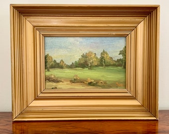 Valdemar Hartnack, landscape oil painting in gilded frame. Impressionist landscape. Danish artist.