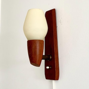 Mid-Century Danish Teak Wall Light with Frosted Glass - Vitrika Denmark