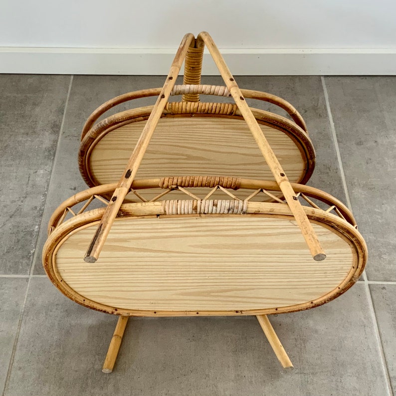 1960s retro bamboo tray table / side table / storage. image 7