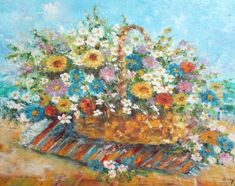 Impressionist floral oil painting signed