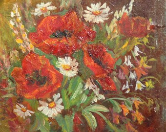 Vintage floral oil painting signed