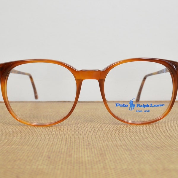 Vintage Glasses Frames, Round Eyeglasses, Polo Ralph Lauren Prescription Eyewear, Brown Tortoise Shell Wide Fit Large // 80s Minimal Classic