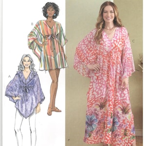 Butterick 6900 Size 8-16 / 18-26 Womens sewing pattern, Swim coverup, long or short caftan / kaftan style blouse or maxi dress, empire waist