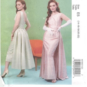 McCall's 7897 Size 14, 16, 18, 20, 22 Women's dress and overskirt sewing pattern.  Sleeveless sheath dress in two lengths, skirt, cummerbund