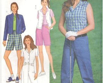 Butterick 3017 Size 6, 8, 10. Women's pattern by Designer Kathy Ireland, sports wear, golf wear, shorts, long pants, top, vest and jacket