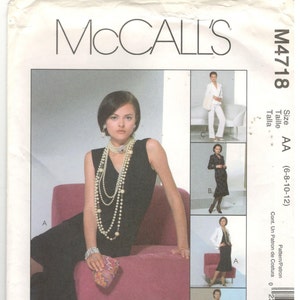 McCall&#39;s McCalls 4718 Size 6, 8, 10, 12. Women&#39;s suit: lined jacket, bias skirt, sleeveless top and pants. Mother of bride, formal, knits