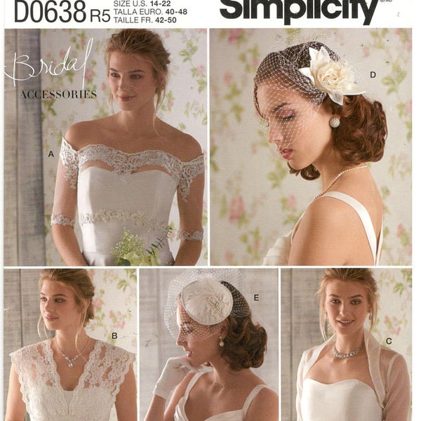 Simplicity D0638 / 8364 Size 14, 16, 18, 20, 22 Womens and plus size pattern: bridal fascionator / hat with netting, bolero jacket coverup