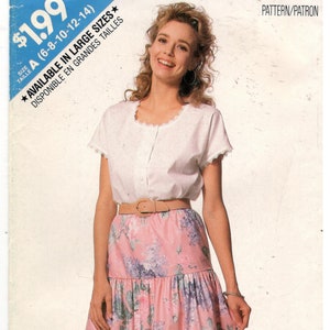 Butterick 6400 Size 6, 8, 10, 12, 14 Women's plus size pattern for kimono sleeve top with buttons and flared skirt with gathered layers