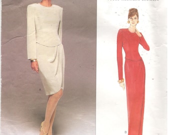 1990's Dropped Waist Day or Evening Dress Mock Sarong Shaped Waist Womens size 12 14 16 Bust 34 36 38 Tom & Linda Platt Pattern Vogue 1708