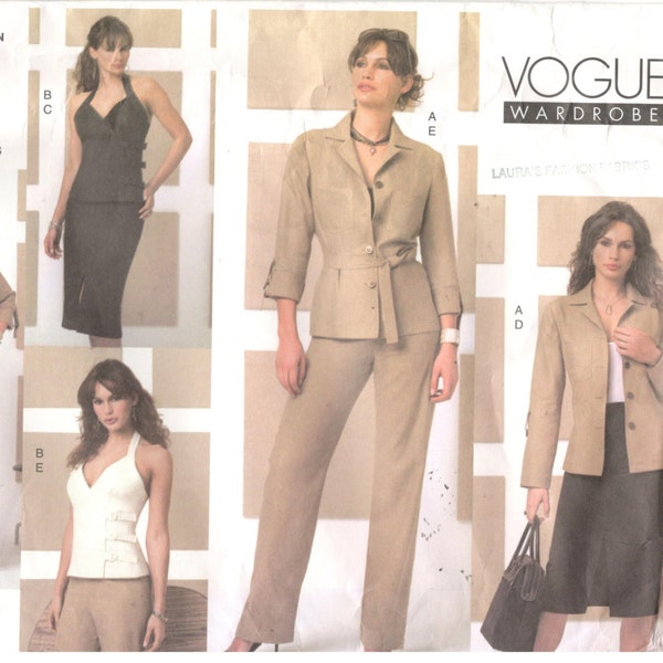 Vogue 2815 Size 6, 8, 10. Vogue Wardrobe.  Women's pattern for jacket, halterneck top with d-rings, pencil skirt with slit and pants.