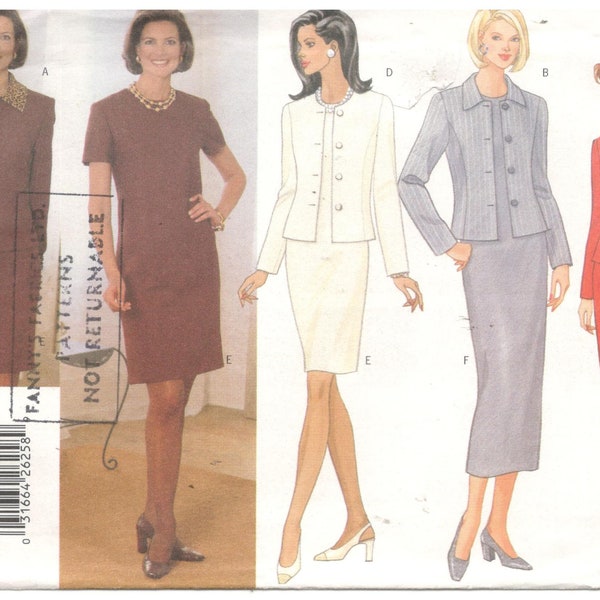 Butterick 5196 Size 6, 8, 10 Women’s unlined jacket with princess seams and short sleeve, short or long sheath / shift dress sewing pattern.