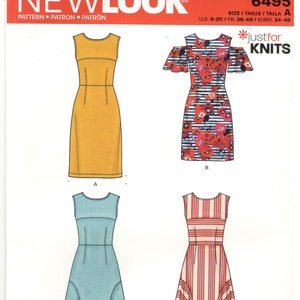 New Look 6495 / 0564 Size 8, 10, 12, 14, 16, 18, 20 Women’s knit fabric dress with short sleeves / sleeveless sewing pattern. Empire waist