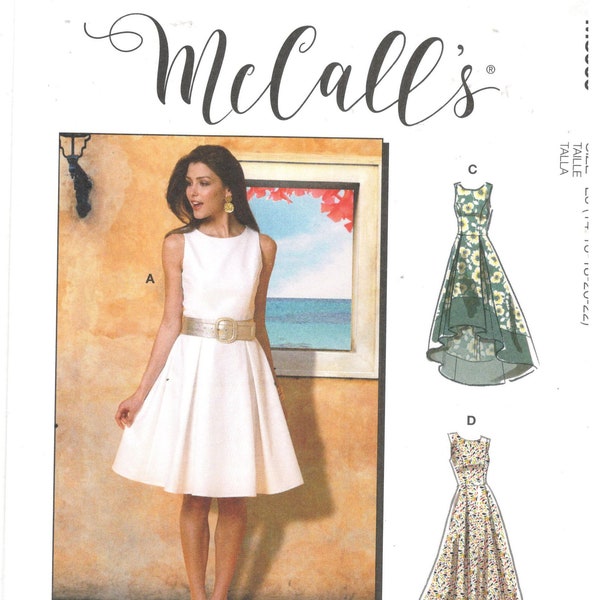 McCall's 8060 Size 14, 16, 18, 20, 22 Womens sewing pattern. Sleeveless princess seam gown, bridesmaid, hi lo hem