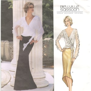 Vogue 2711 Size 8, 10, 12 Women&#39;s sewing pattern:  Long sleeve wrap top, flounce, flare skirt, shaped hem American Designer Belville Sassoon