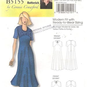 May include: A Butterick sewing pattern, B5155, featuring a blue dress design. The pattern includes a drawing of the dress and the text "Modern Fit with Ready-to-Wear Sizing". The pattern is designed by Connie Crawford.