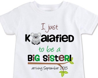 Big Sister Brother shirt,  Pregnancy Announcement, Reveal to Husband, Promoted to Big Cousin shirt, Personalized with due date! (EX 242)