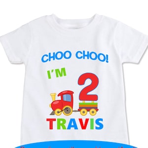 Segundo cumpleaños Niño Niño Tren Camisa de cumpleaños, Choo Choo Tengo 2 años, Nombre personalizado Niños Regalo Sobrino Niños Motor camisa de cumpleaños (EX 076)