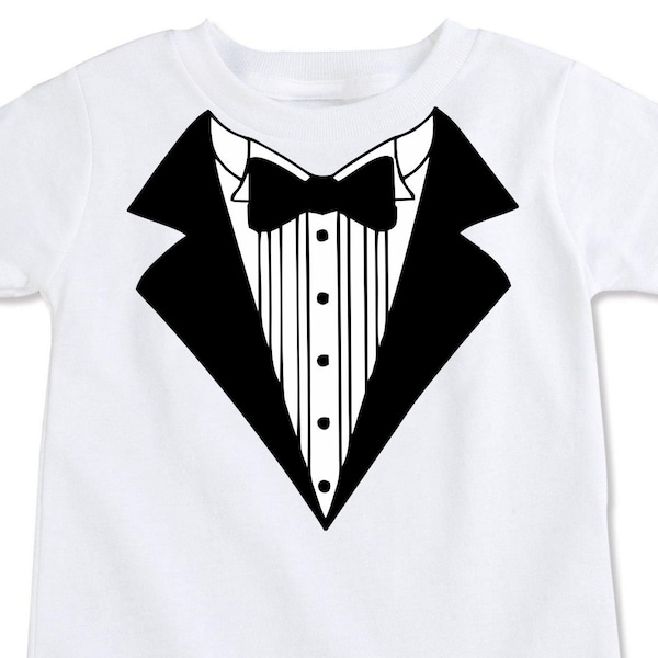 Ring Bearer Tuxedo t shirt Wedding gift, Kids Tux bow tie Shirt, Baby Formal bodysuit creeper, Toddler Formal Birthday outfit  (EX 378)