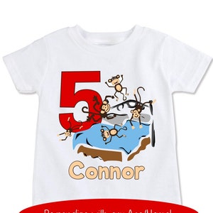 Little monkeys jumping Birthday slumber Party theme kids Shirt, Toddler First, 2nd, third, 4th Jungle Birthday, Custom Name / Age Gift  331
