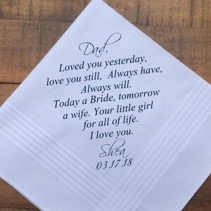 Father of the Bride Gift, From Bride, from Groom, Personalized Handkerchief, from Daughter, Father of the Groom from Bride PRINTED (H 221)