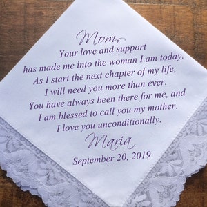 Mother of the Bride Gift Handkerchief, Step Mother of the Bride Gift, from Daughter, Mother of Groom Gift, Wedding Gift Idea PRINTED (H 029)