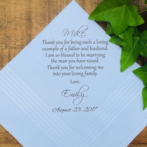 Father in Law Wedding Gift, Gift from Bride, Father of the Groom Gift, Parents of the Groom, Grooms Parent Gift, PRINTED handkerchief (H 59