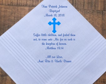 Baby baptism gift, Christening, First Communion, Baptism Gift for boys, Boy Baptism handkerchief Keepsake boys PRINTED handkerchief (H 61)