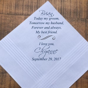 Gift for Groom • Custom wedding handkerchief for Fiance • Bride to Groom Keepsake on wedding day Idea • Groom Gift Set, PRINTED (H 050)
