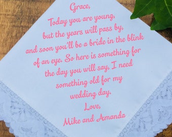 Personalized Flower Girl Gift • Flower Girl Gift Ideas, Junior Bridesmaid • Honor Sister, Personalized Wedding handkerchief, PRINTED (H 005)