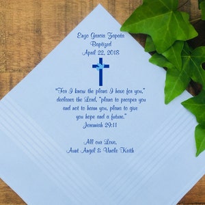 Godchild Gifts for Baptism, Baptism keepsake for Boy, First Communion Gift, Baptism Gift, Confirmation Gifts, PRINTED handkerchief (H 70)
