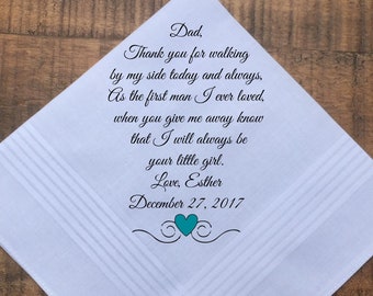 Father of the Bride Custom Wedding handkerchief, Gift from Bride to Dad from Daughter, bride to Groom Handkerchief PRINTED hanky (H 021)