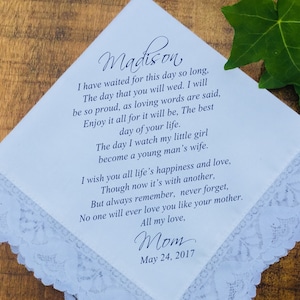 Gift for bride, bridal gift, mother daughter gift, mom gift to daughter Wedding handkerchief, keepsake gift idea PRINTED hankie (H 048)