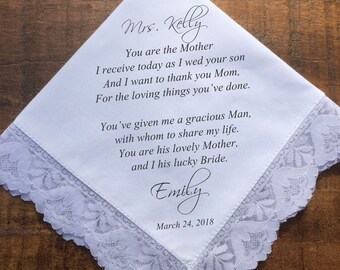Mother In Law Gift • Mother of the Groom • Grooms parents Gift • Groom Parent Gift • Custom Wedding Gift• Personalized hankie PRINTED H 067)