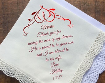 Mother in Law Wedding Gift, Wedding Handkerchief, Mother of the Groom, Mother of the bride handkerchief, Keepsake, PRINTED Hankie (H 003)