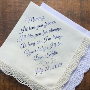 Mother of the Bride Wedding Gift from Bride, Grooms Mom Gift, Parents Wedding Gift, Wedding Keepsake, Wedding Handkerchief PRINTED (H 028)