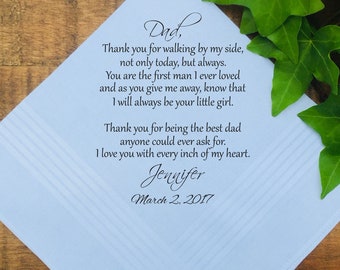 Wedding Gift, Father of the Bride Gift from Daughter, From Bride, Wedding Handkerchief for Dad, Wedding Hankie for Dad, PRINTED (H 026)