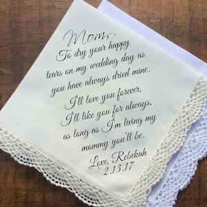 Mother of the Bride Gift, Mother of the Groom Gift, From Bride, From Daughter, Mother of the Bride Handkerchief Wedding Gift PRINTED (H 118)