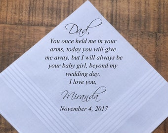 Father of the Bride Gift, Bride to Dad Gift, Father of the Groom, Bride to Dad Handkerchief, Wedding Personalized Gift, PRINTED (H 051)