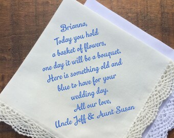 Flower Girl Gift, Something Blue • Junior Bridesmaid Wedding Handkerchief • Bridesmaid Gift, Wedding Party Keepsake Gifts • PRINTED (H 007)