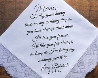 Mother of the Bride Gift, Mother of the Groom Gift, Parents Wedding Gift, Wedding handkerchief, Wedding Favors keepsake idea PRINTED (H 118)